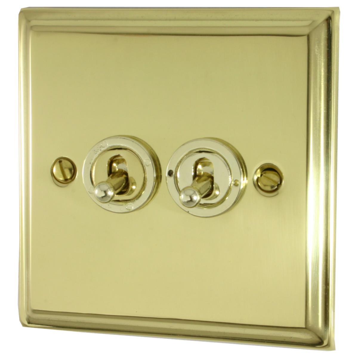 Deco Polished Brass 2 Gang Grid Toggle Plate