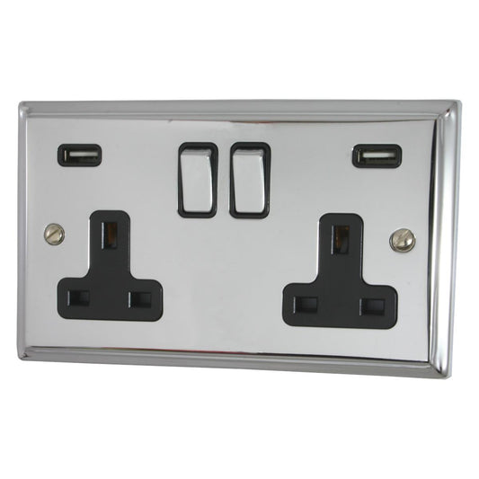 Deco Polished Chrome 2 Gang Usb Socket