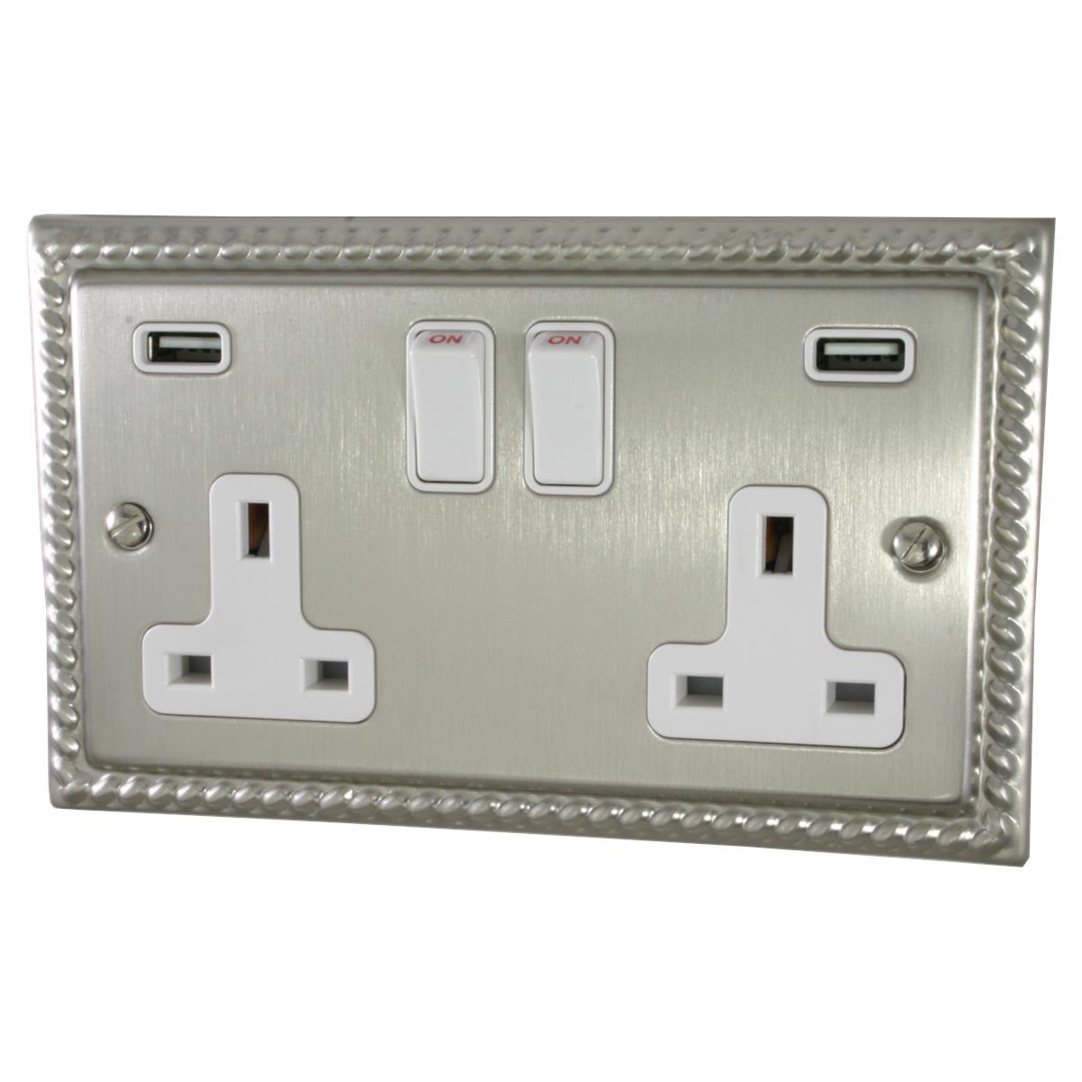 Monarch Satin Nickel 2 Gang Usb Socket