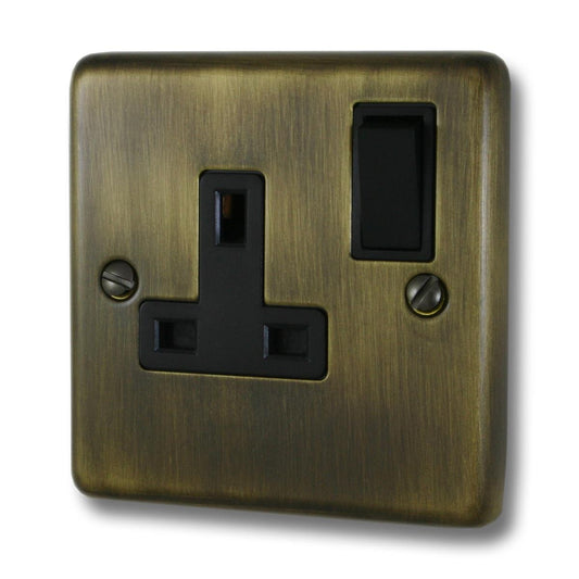 Contour Antique Brass 1 Gang Socket (Black Switch)